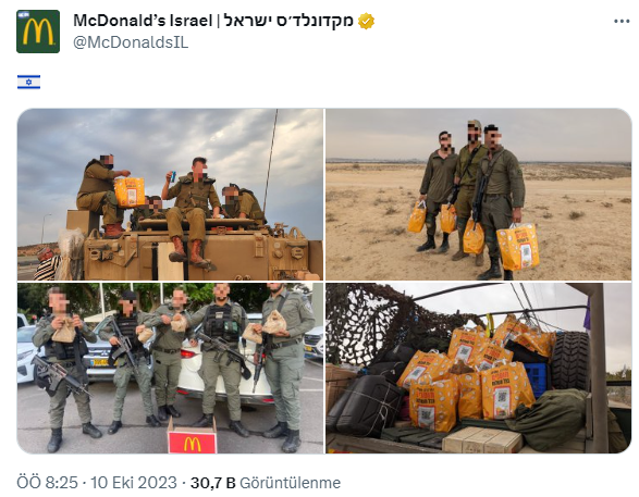 zekibahce's tweet photo. Türkiye'de 260 şubesi bulunan McDonald's, İsrail ordusuna her gün 4.000 öğün ücretsiz yemek vereceğini duyurdu. 

Mescid-i Aksa 
#GazzeÖlüyor 
#Gaza_under_attack
#FreeGaza https://t.co/RZazb3nqIa
