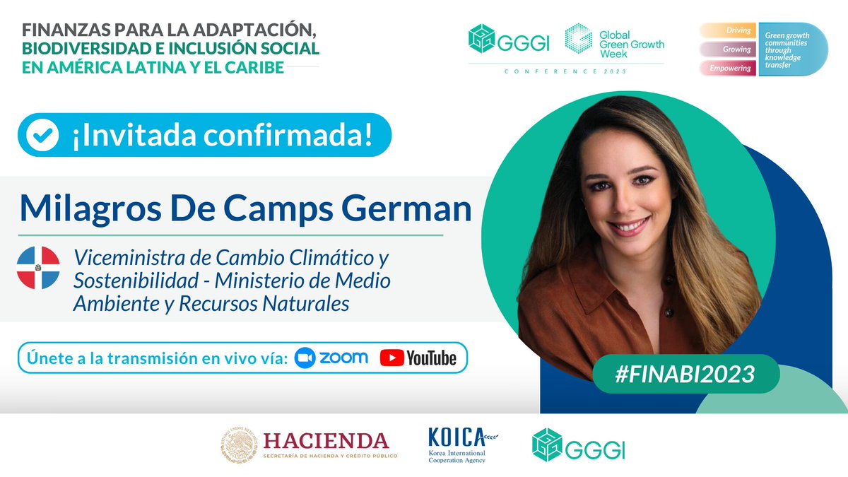 #FINABI2023

Agradecemos la confirmación de Milagros de Camps <a href="/milagrosdecamps/">Milagros De Camps</a>, Viceministra de Cambio Climático y Sostenibilidad de <a href="/AmbienteRD/">Ministerio de Medio Ambiente RD</a>.

👉Asiste en la CDMX: bit.ly/Asiste_Foro16oc
💻Asiste virtualmente: bit.ly/FINABI2023

<a href="/PresidenciaRD/">Presidencia de la República Dominicana</a> <a href="/CambioClimaRD/">Cambio Climático de la República Dominicana</a>