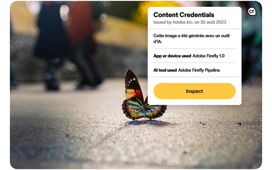 Adobe lance un symbole universel pour repérer les images faites par l’IA. Adobe veut de la transparence et créé une icone que la firme souhaite voir chez le plus grand nombre. Son but : montrer clairement si une photo a été générée à l'aide de l'intelligence artificielle ou non,