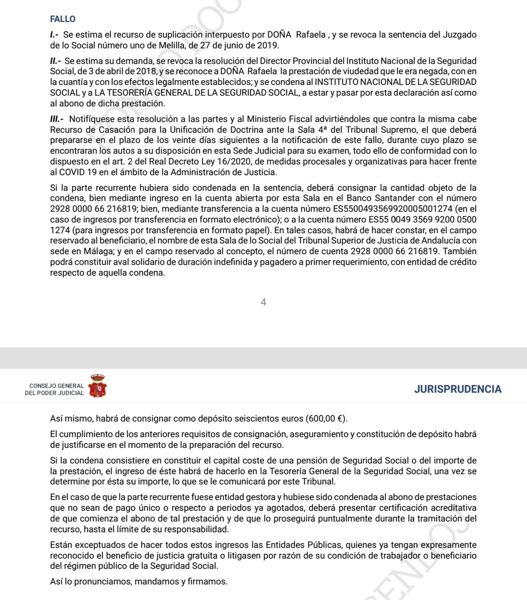 Estimación recurso suplicación TSJA Málaga y revocación Sentencia Juzgado Social Melilla. Materia Viudedad prestación. Celebración matrimonio marroquí a efectos de acreditación cónyuge supérstite.  poderjudicial.es/search/AN/open…