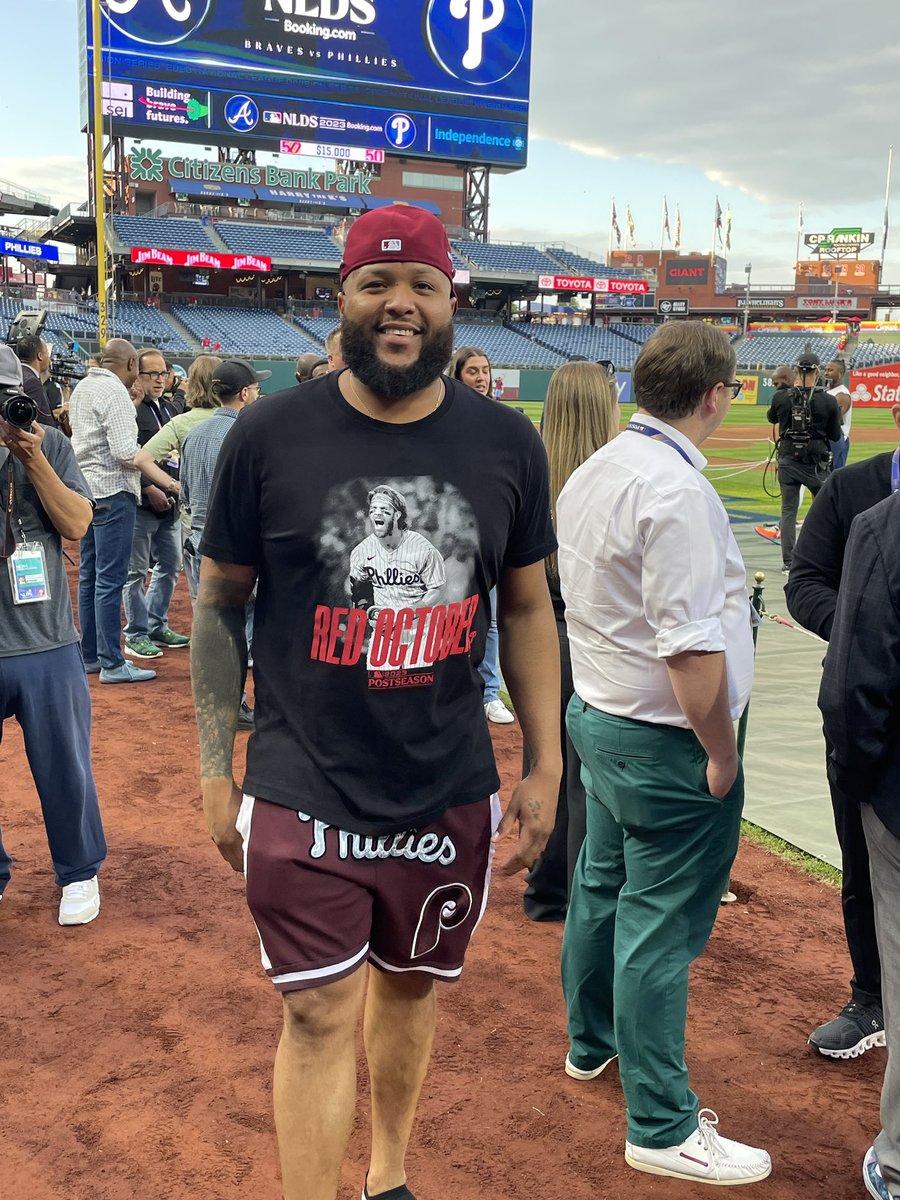 JClarkNBCS's tweet photo. Phillies reliever Jose Alvarado rockin his Bryce Harper shirt today after last night.   

Hear from the Phillies trying to close out the Braves now on NBC10
#RedOctober https://t.co/Y7CToUwgi1
