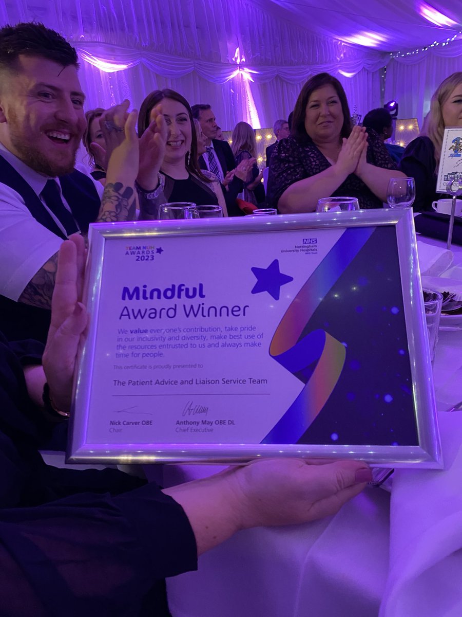 AlisonCargill2's tweet photo. Well done PALS….the winner of the mindful category… well done #teamnuhawards ⁦@TeamNUH⁩ ⁦⁦@KatieMoorePPI⁩ ⁦@TrishCargill⁩ https://t.co/OGaHinWj5s