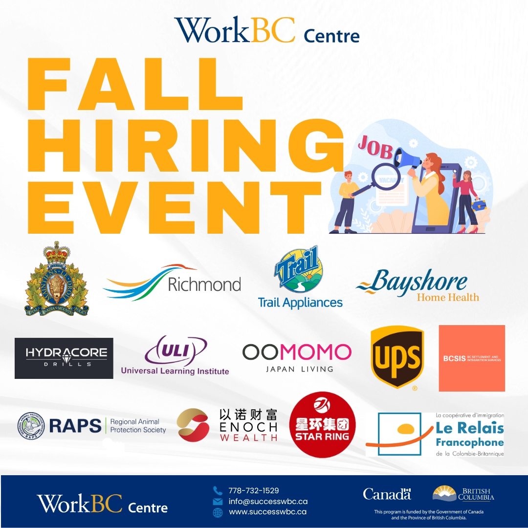 WorkbcR's tweet photo. Join us at our upcoming Fall Hiring Event 2023 to connect with the employers and service providers! It's FREE for all attendees!

REGISTRATION NOW: https://t.co/Dj1gXu1fpW

#JobFair #CareerOpportunities #RichmondBC #workbcrichmond https://t.co/28jw2clra8