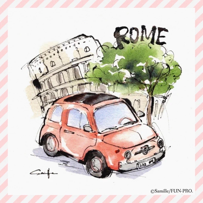 新作の『Car of Italy』です新宿伊勢丹さんの個展でご覧くださりありがとうございました#canson #ヘリテージ #マイメリブルー #名村大成堂 