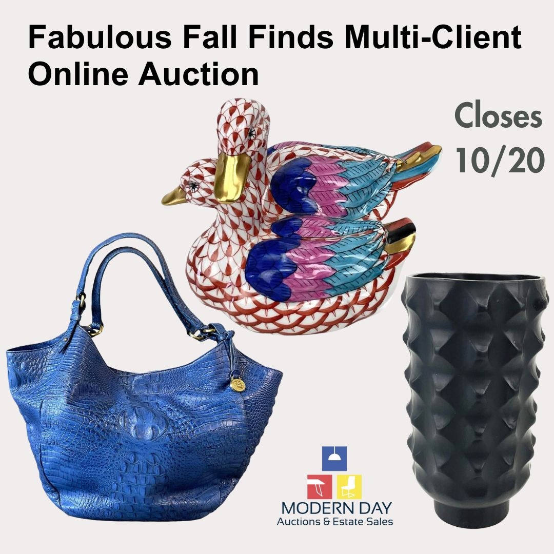 🚨 NEW AUCTION 🚨 Fabulous Fall Finds Multi-Client Online Auction is now live! It begins closing at 8:00pm EST on October 20, BID NOW! 
Link: l8r.it/Jcxc

#moderndayauctions #moderndaybids #bidnow #onlineauction #fairfieldcounty #fallfinds #fallsale #closingsoon