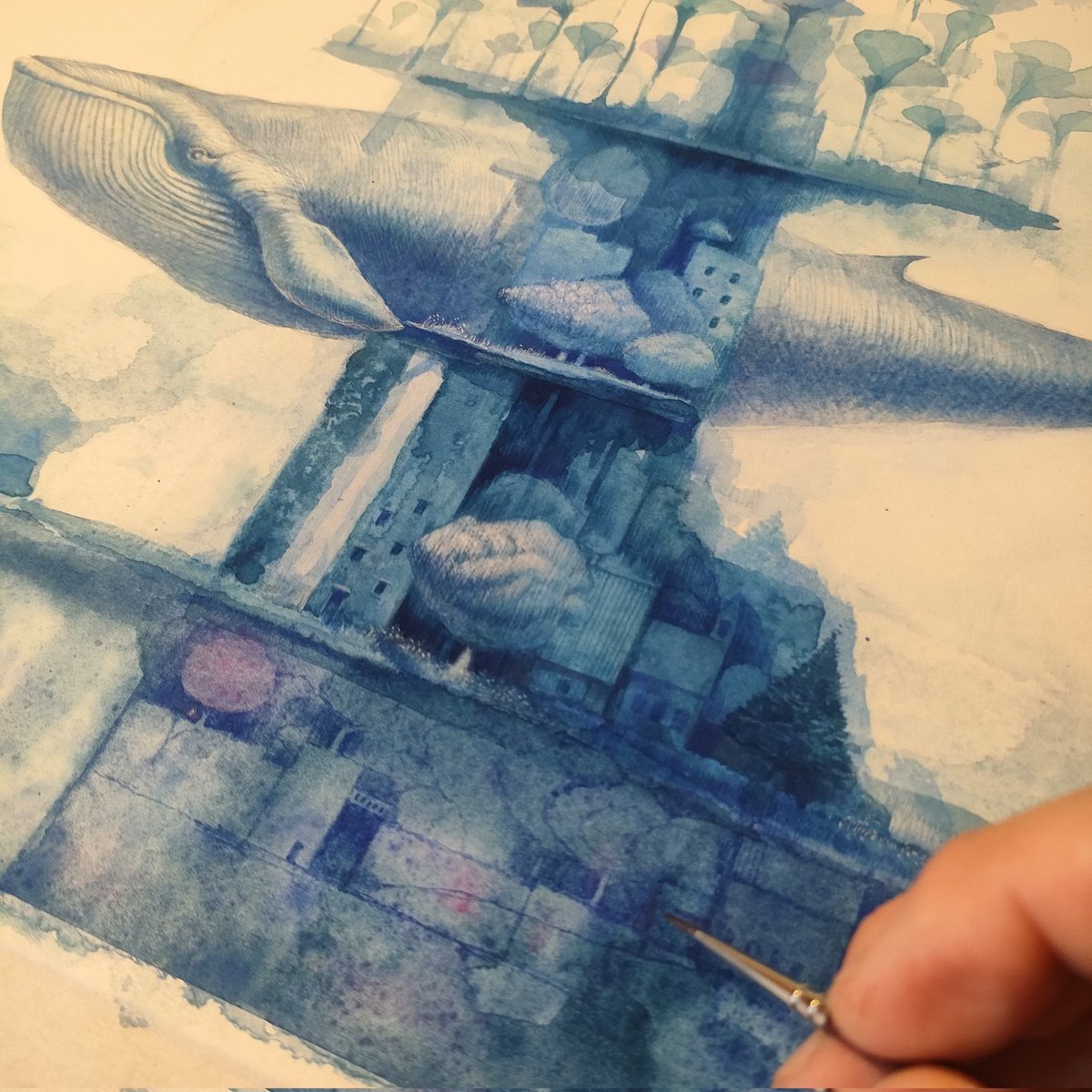 f6サイズ。クジラと花と何に使われたかわからない建物。
f6 size.  A whale, a flower, and a building I don't know what it was used for.

#watercoloerpainting #watercoloerartist #watercoloerillustration #art #watercolor  #青 #透明水彩 #drawing #blue #art #illustration  #イラスト