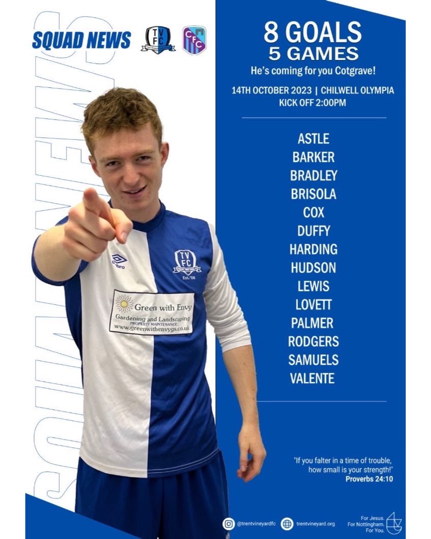 BIG game this Saturday for our first team that host Cotgrave FC. We couldn’t beat them earlier this season, but since then @barneyduffy19 has been on 🔥. Although we believe in the individual talent of our players, we know that we need a strong team performance if we want to win!