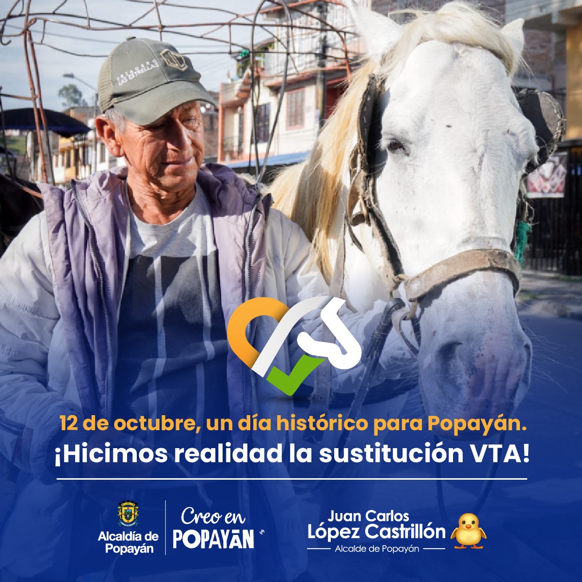 AlcaldiaPopayan's tweet photo. 👏🏻🐴 Creer nos permitió crear una Popayán animalista que respeta la vida, y hoy lo demostramos con la primera fase de la sustitución VTA. https://t.co/73zMysfUgF