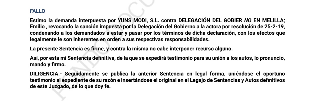 Representando a empresa. Revocación Sanción ITSS, Sentencia estimatoria Juzgado Social Melilla.  poderjudicial.es/search/AN/open…
