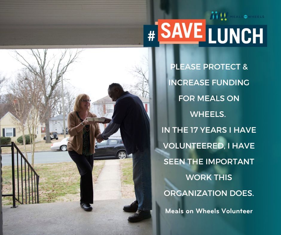 Please protect and increase funding for programs like Meals on Wheels through the OAA. When we increase funding for #MealsOnWheels, we reduce food insecurity, social isolation, and health care costs for aging adults. #SaveLunch @LeaderMcConnell @SenSchumer @RepJeffries