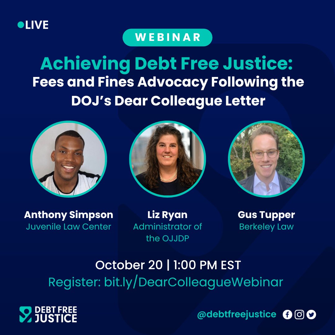We are excited to welcome Liz Ryan, Administrator of the Office of Juvenile Justice Delinquency Prevention, to a panel discussion about the Department of Justice’s Dear Colleague Letter on Fines &amp; Fees. Register at: bit.ly/DearColleagueW… <a href="/juvlaw1975/">Juvenile Law Center</a> <a href="/BerkeleyLawPAC/">Berkeley Law PAC</a>