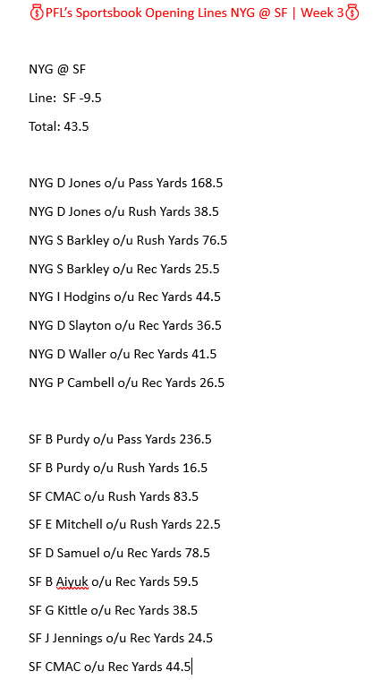 PFL_Report's tweet photo. NYG @ SF Game Sheet https://t.co/mJbqCNosR7