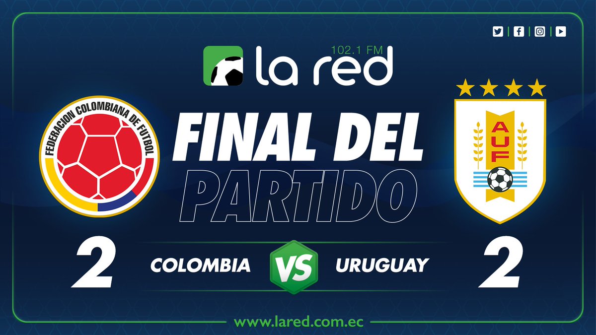 laredecuador's tweet photo. 90’| Termina el partido #COL y #URU sacan un punto
#COLvsURU 2-2
#EliminatoriasSudamericanas
#LaRadioQueSiempreEstá https://t.co/Plb7qfRo0W