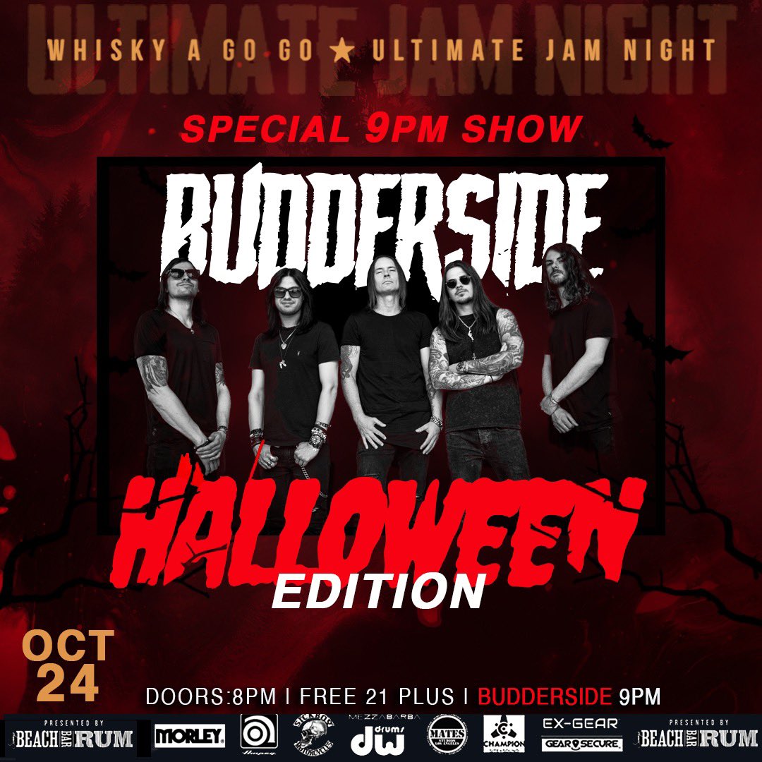 SAVE THE DATE! 🎃 Ladies and gentlemen, ghouls and goblins, come be a part of Ultimate Jam Night’s Halloween Edition. Whisky A Go-Go Tuesday, October 24th, 2023 Doors 8pm Hosted By: Hal Sparks (VH1 Talk Soup) FREE for 21+ (for all ages) Opening band at 9PM: Budderside