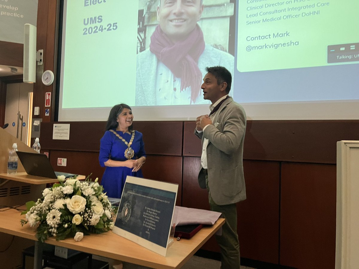 What an incredible lecture tonight “Portrait of a clinician” from the new @UlsterMedSoc President Dr Athinyaa Thiraviaraj @athinyaa Looking forward to the 2023-24 programme “Today’s thinking transforming tomorrow”…and with President elect @markvignesha the future is bright