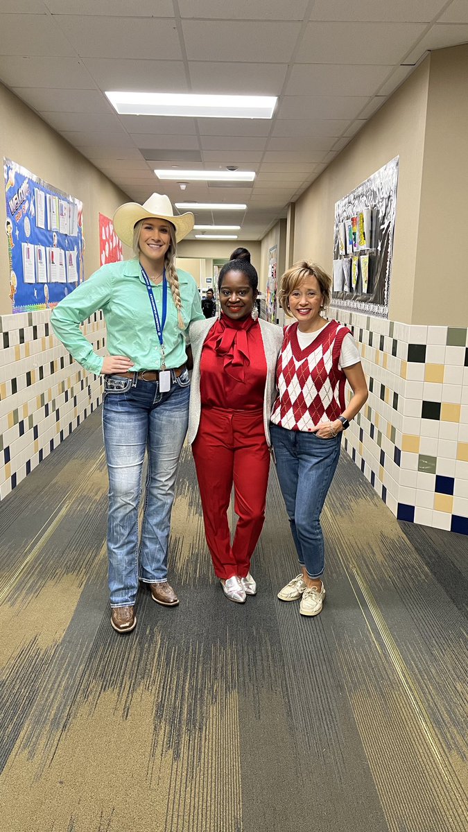 JulieAnnCaron14's tweet photo. Today we did “Rhymes with no reason”.  It was so fun to see everyone’s cute and clever costumes and ideas!  Can you guess ours?  Wild West + Best Dressed + Sweater Vest
#cecheetas https://t.co/vdPbAieh6l