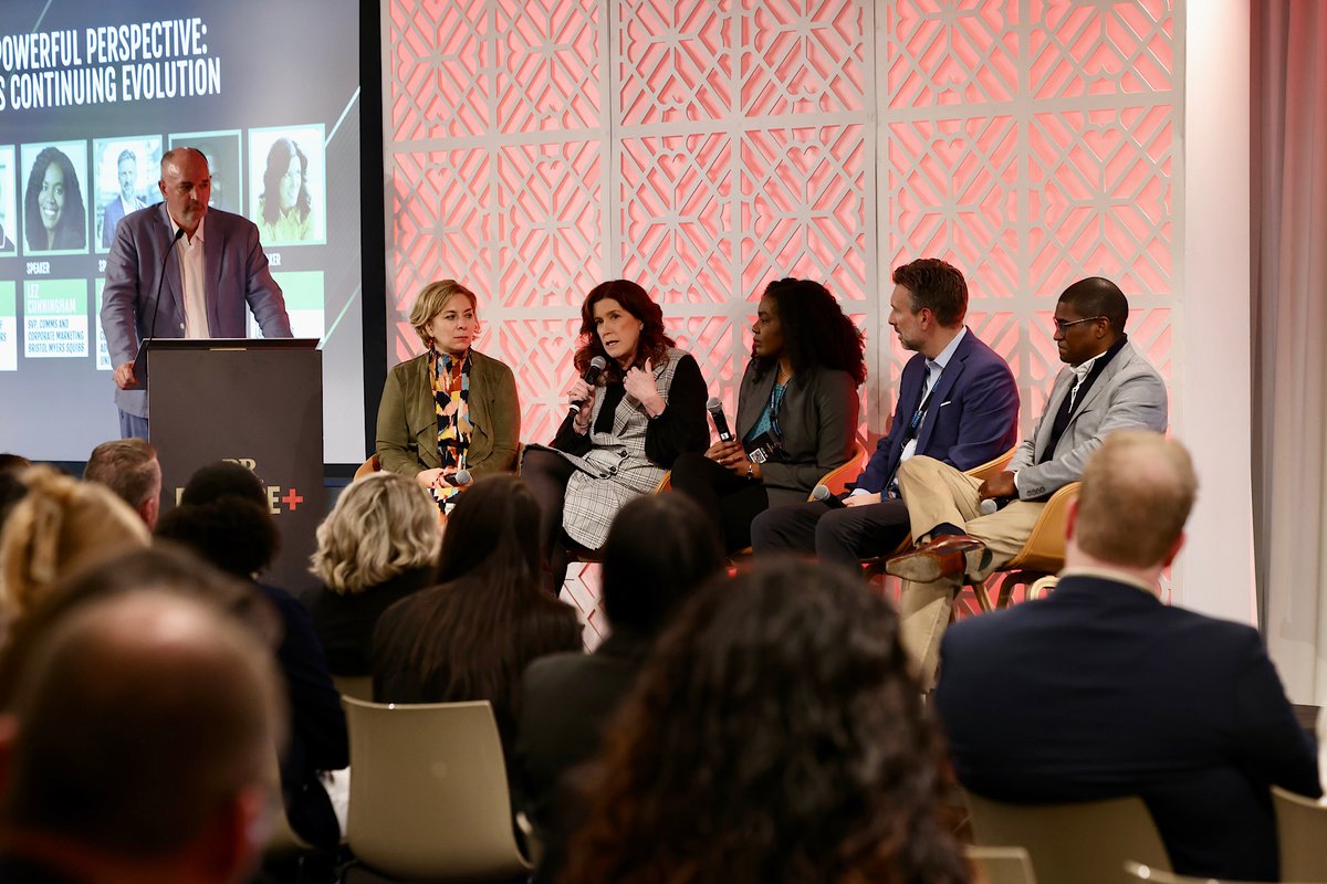 PRWeekUS's tweet photo. At the final session of #PRDecoded: Kim Olson of Land O'Lakes, Inc., Lez Cunningham of @bmsnews, AJ Jones II of @Starbucks, Kristen Campos of Mars Food &amp; Nutrition &amp; Josh Earnest of @united discuss the  unprecedented respect for the comms function. https://t.co/pKKVUjyFkl