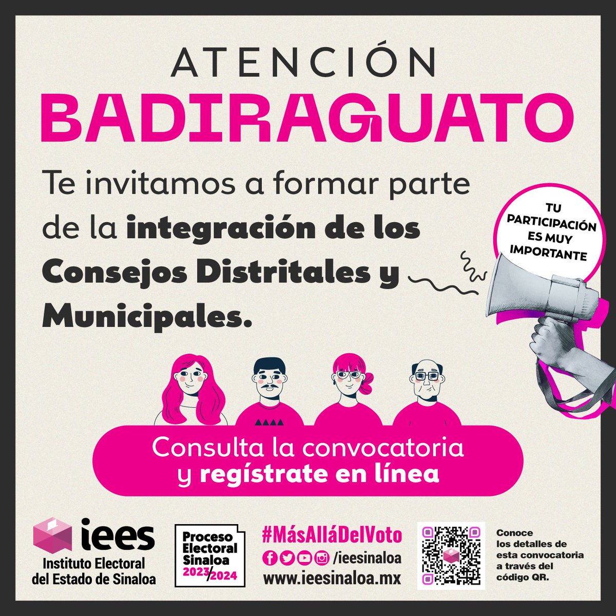 IEESINALOA's tweet photo. #ATENCIÓN BADIRAGUATO, te invitamos a que formes parte de la integración de los Consejos Distritales y Municipales que funcionarán durante el Proceso Electoral Sinaloa 2023-2024. 

CONVOCATORIA: https://t.co/83DK9FytfW

REGISTRO EN LÍNEA: https://t.co/kVVA2y1hh6 https://t.co/RRH3iIOWn5
