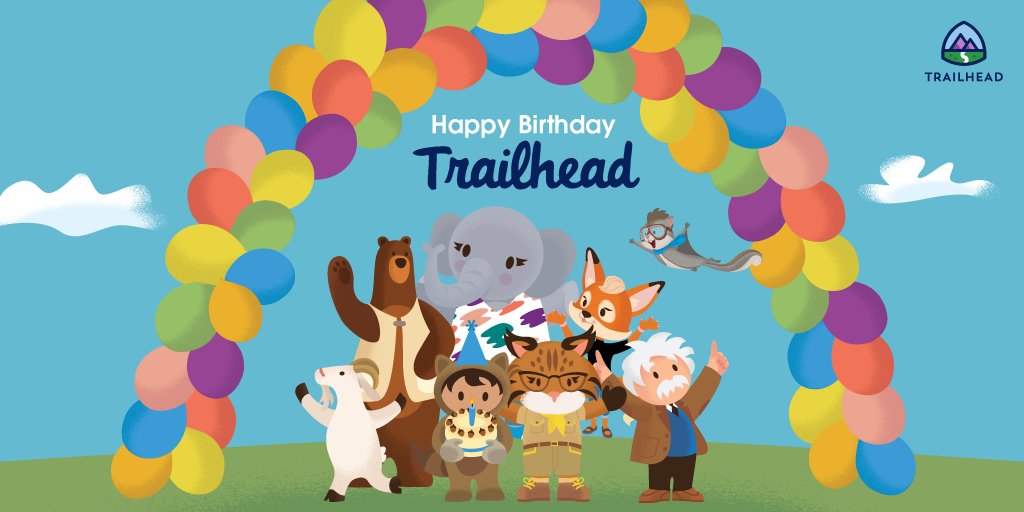 Today is @Trailhead’s 9th Birthday! 🥳

Want to help us celebrate?! What better way to reward you than with a little present for learning with us 🎁

Complete any badge on Trailhead between Oct 13th 12AM-20th 11:59PM PT to unlock a limited edition Trailhead B'day Community badge!