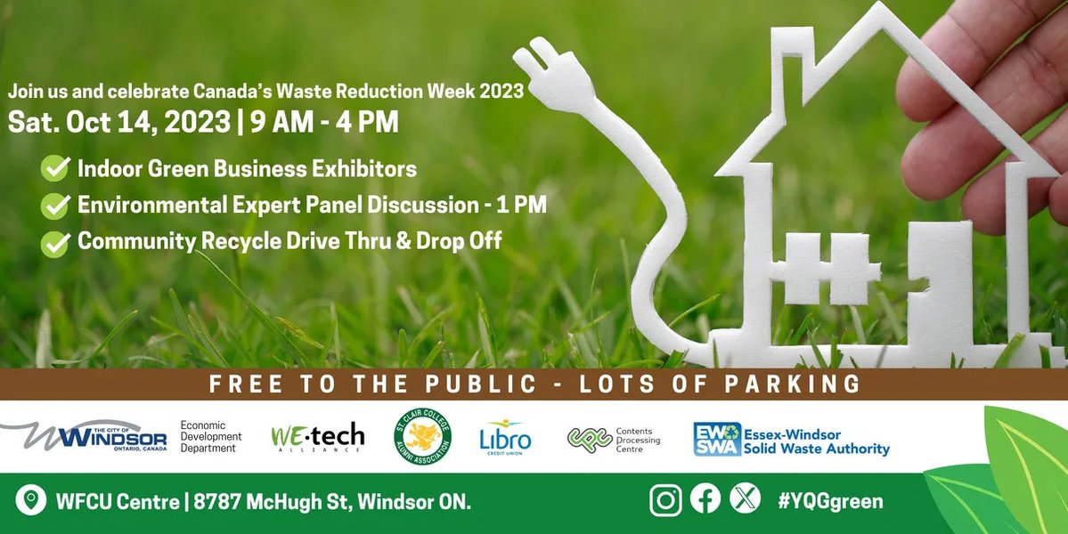 THIS WEEKEND:

🌱 Join us at the 1st  <a href="/YQGgreen/">YQGgreen</a> Expo @ the <a href="/wfcucentre/">WFCU Centre</a> on October 14 for WEtech's Expert Panel Discussion! 

This event is free to the public.

LEARN MORE 🎟️  yqggreen.ca 

<a href="/portwindsor/">Port Windsor / Portuaire de Windsor</a> <a href="/STCLAIRALUMNI/">St. Clair Alumni</a> <a href="/LibroCU/">Libro Credit Union</a> <a href="/CityWindsorON/">City of Windsor</a> <a href="/ewswa/">EWSWA</a>