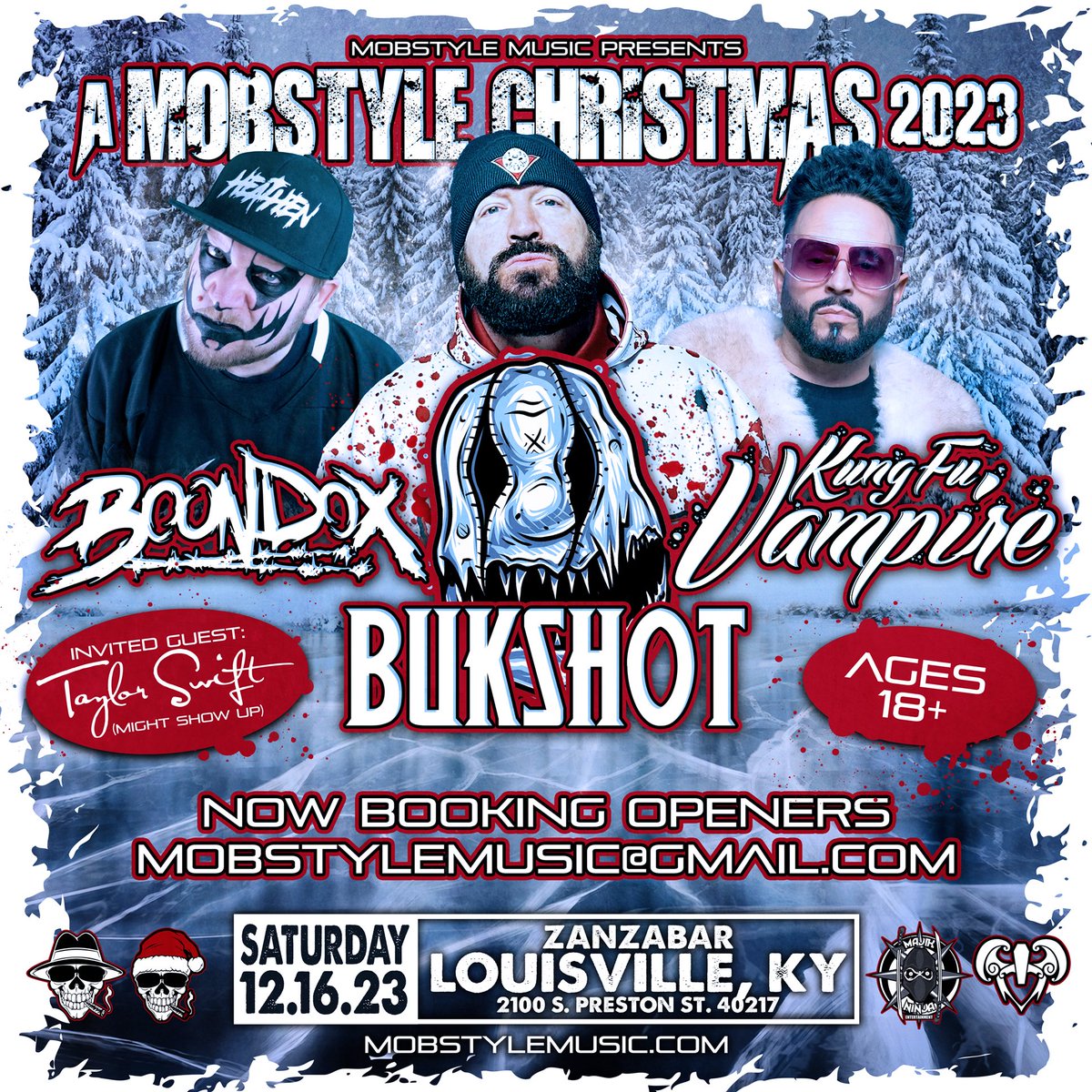 Deck the halls of Zanzabar on 12.16.23 in Louisville, KY with @Bukshizzle @KungFuVampire and yours truly, at A Mobstyle Christmas!