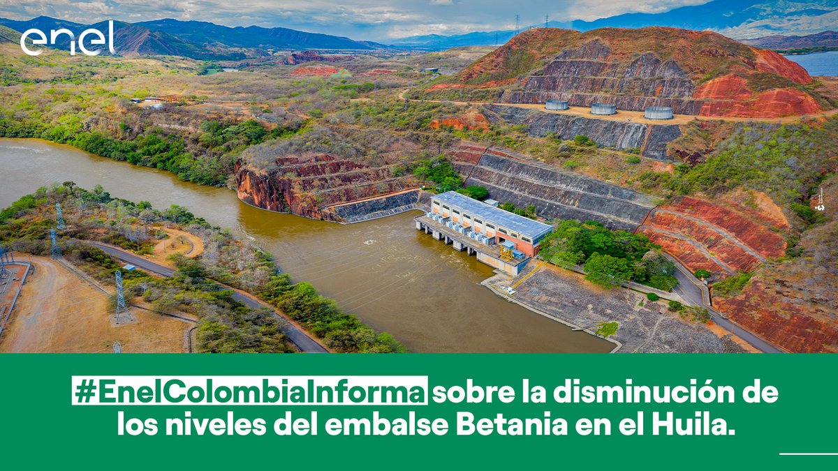 EnelColombia's tweet photo. #EnelColombiaInforma que en los últimos días se ha presentado una disminución de los niveles del embalse Betania debido no sólo a la reducción de los aportes hídricos que llegan a éste a causa de la temporada seca que vive la región. 🌡🌊​

Abrimos hilo 👇🧵 https://t.co/kO6YGV9dku