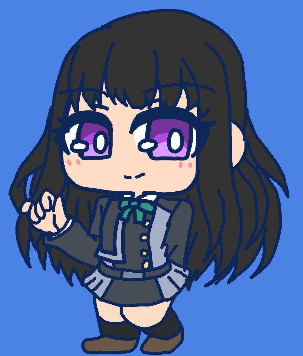 inoue takina 1girl solo black hair lycoris uniform chibi long hair purple eyes  illustration images