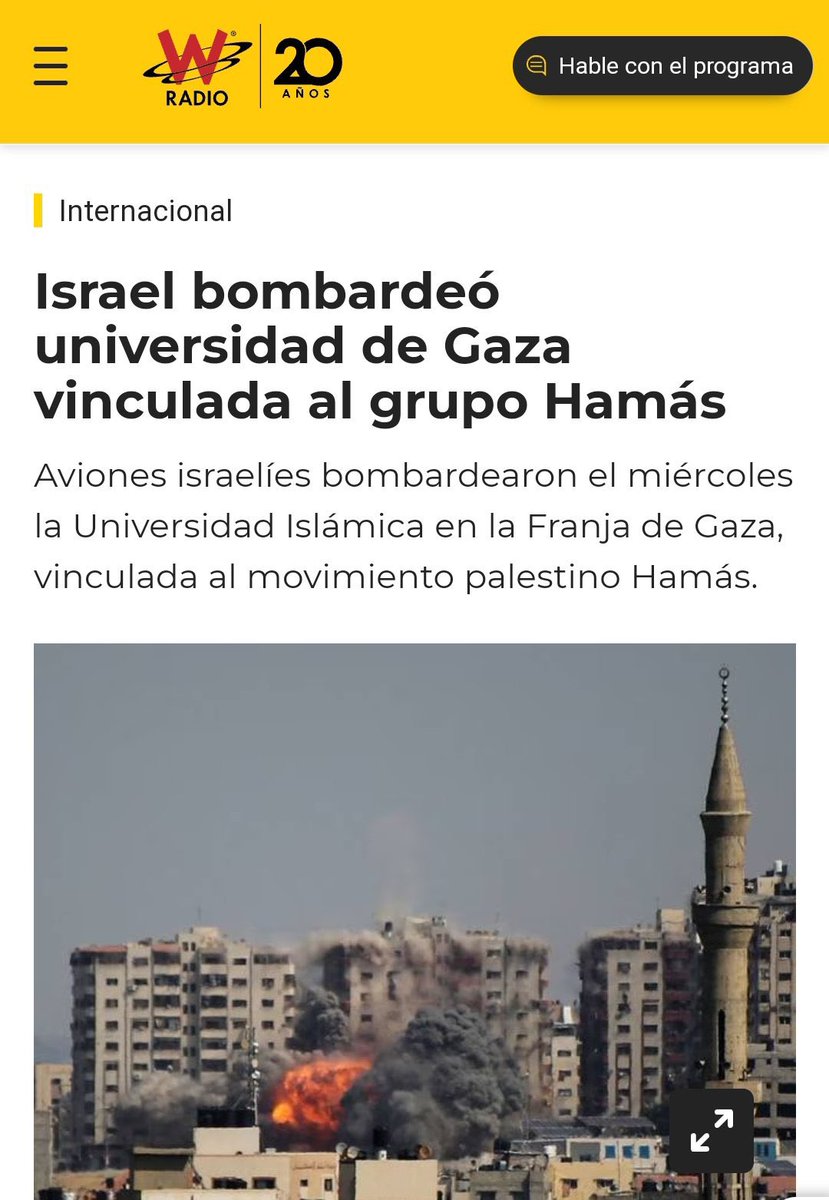 Marianiniecheve's tweet photo. Literal. La W está afirmando que la Universidad que bombardeó Israel pertenecía a Hamas. 

Qué tristeza el periodismo tan rastrero que hacen para lavarle la cara a los criminales israelís. 

Ni siquiera han querido escuchar que en Palestina como en Israel hay gente buena que no merece la maldita guerra a la que la están sometiendo los que tienen el poder de las armas.