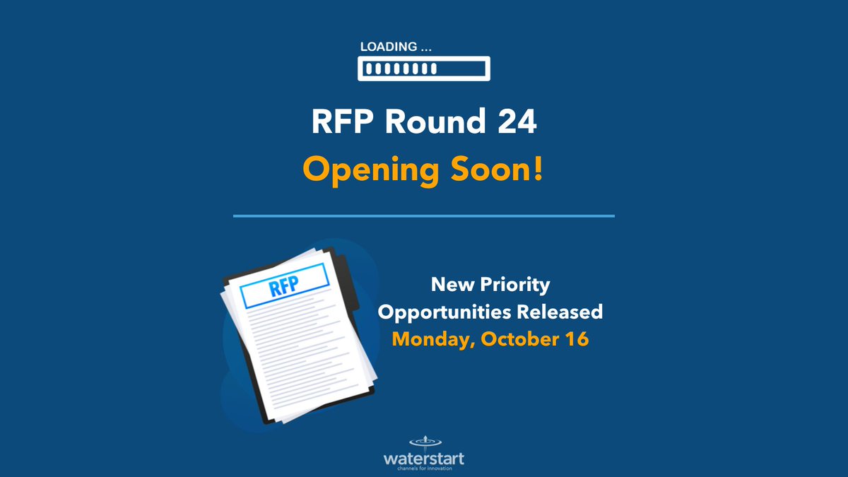 On Monday, October 16th, we will open RFP 24, featuring several utility-led pilot project opportunities seeking innovative #watertech solutions. Visit waterstart.com/rfps/waterstar… for more info on registration and how to access the RFPs #WaterInnovation #WaterManagement
