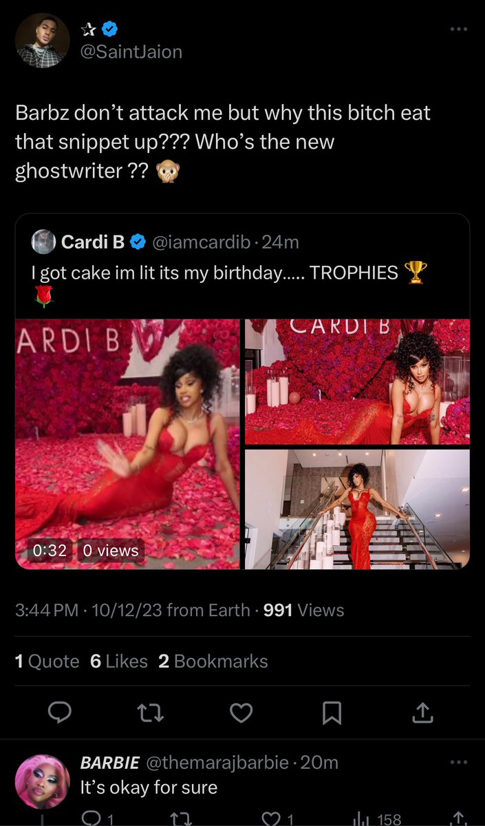 blueberrycvm's tweet image. Seems like the barbz are loving Cardi’s new song snippet #BGjr