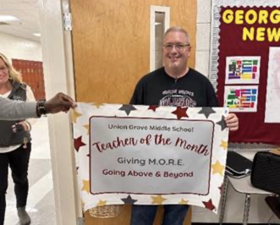 crowley_sheila's tweet photo. Greg Voyles 
UGMS Teacher of the Month
Above &amp; Beyond
Giving M.O.R.E. https://t.co/lXOrqH38VZ