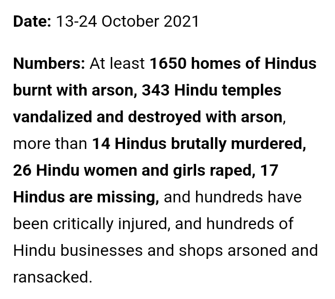 SanataniHinduBD's tweet photo. Bangladesh 🇧🇩 : 2 year ago at this day 14+ Hindu were murdered and 26 women were raped during Hindu festival Durga Puja . It happened after a man named Iqbal Hussain put a Quran in a temple and blamed it on Hindus . Still not even 1 criminal has been jailed . Happy Durga Puja . https://t.co/i7IitCmxY2