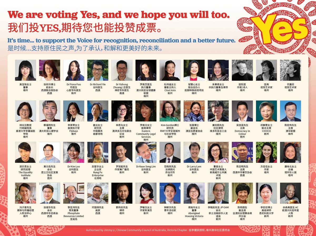 100 diverse Chinese Australians from across Australia have come together to show their support for a Voice to Parliament - I'm so proud to see our multicultural Australian family come together in support of Yes. #yes23 #auspol