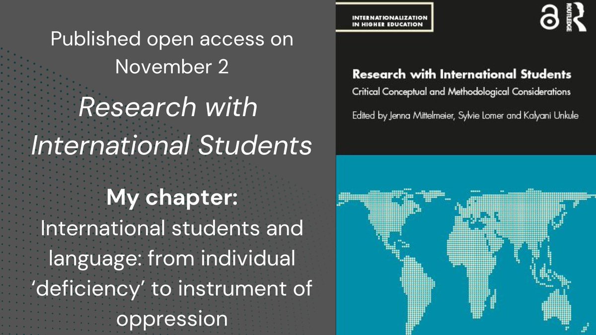 Vijay_Ramjattan's tweet photo. Remember to check out the #RISbook on November 2: https://t.co/Uq87brE9wT
My chapter encourages researchers to move away from perceiving international students as "linguistically deficient" to students who are linguistically oppressed. https://t.co/EgVBVXpdXj
