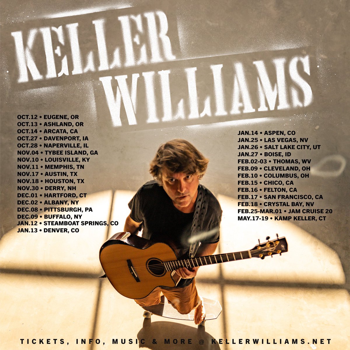 First of 29 solo shows kicks off tonight in Eugene, Oregon @WOWHall, tomorrow @LiveAtTheArmory Ashland and Saturday in Arcata, CA! kellerwilliams.net/shows