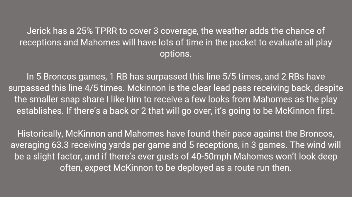 Hugo_Bets's tweet photo. 🏈WEEK 6 TNF NFL CHIEFS VS BRONCOS BEST BET🏈
2U - JERICK MCKINNON O13.5 Receiving Yards

Write up below ✍️

#NFL #PlayerPropBets #PlayerProp #NFLPicks #NFLDFS #NFLBets #NFLPlayerProp #TNF #JerickMcKinnon https://t.co/b8bxX0fvgT