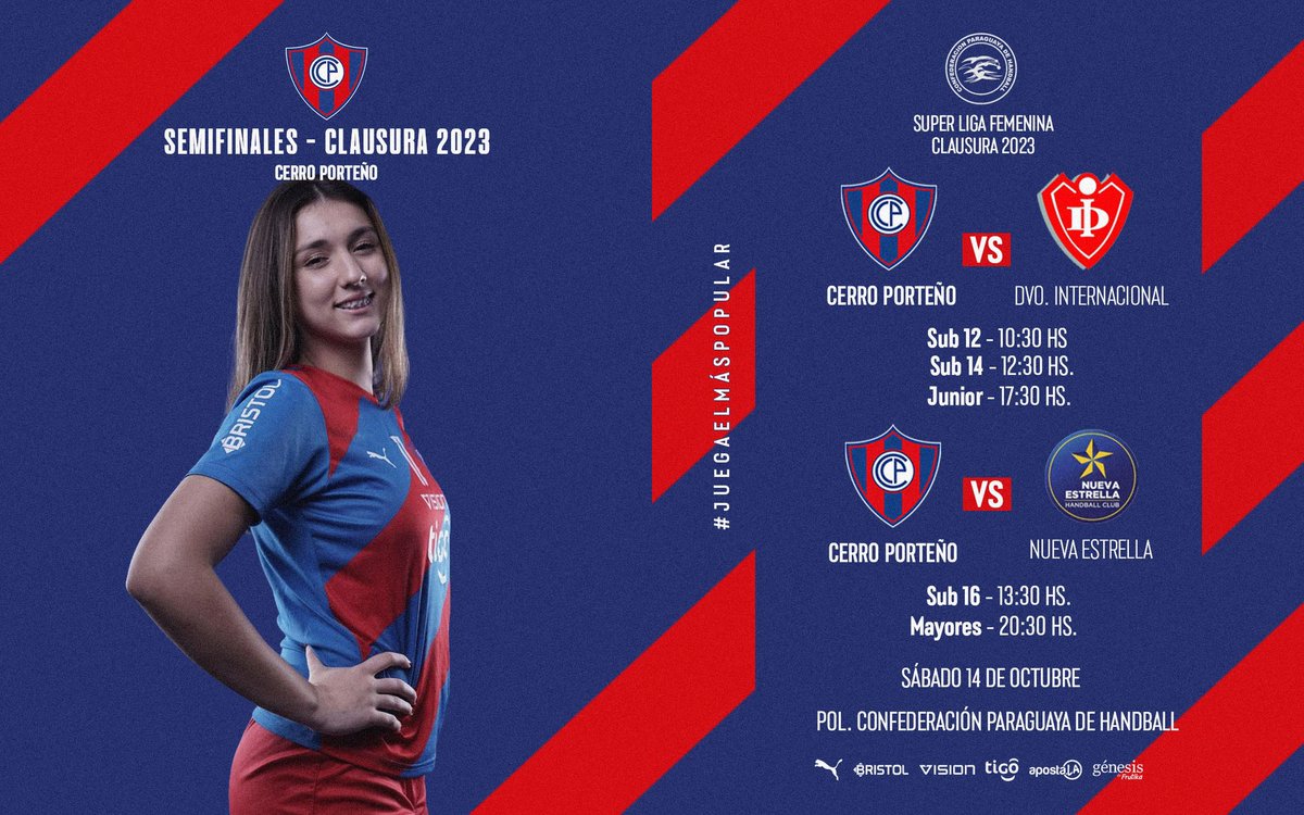 Este sábado JUEGAN ELLAS 🙌🏻

Yo te quiero ver, CAMPEÓN otra vez! 🎵🎶🔵🔴

Semifinales - Clausura 2023

Sábado 14 de Octubre 

🏟️ Pol. <a href="/cpyhandball/">Confederación Paraguaya de Handball</a> - <a href="/sndpy/">Secretaría Nacional de Deportes</a> 

🎟️ 15.000 Gs.

#LasMulticampeonas 🏆 🤾‍♀️ 💙❤️