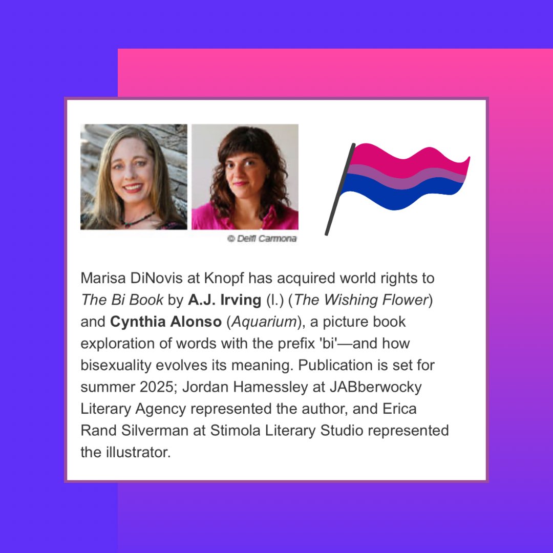 Hooray for bi rep in a picture book! I’m ecstatic I get to collaborate with @cyndoor! Her art is pure magic! Thank you from the bottom of my bi heart for believing in this book, @thejordache. Can’t wait to share THE BI BOOK in 2025! 💖💜💙 @awfulagent #queerkidlit #lgbtq #kidlit