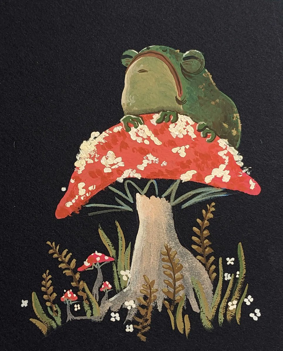EmilyZelasko's tweet photo. Today's prompt was toad. So toad it is.
#emilyzelaskoart #toad #mabsdrawlloweenclub #mabsdrawlloweenclub2023 #wash #mushroom #toadart #blackpaper #spookyart #fallart #autumnart #illustration #artist #nature #wimsicalart #frog #originalpainting #limitedcolorpalette #drawlloween https://t.co/kMO7rpbtrz