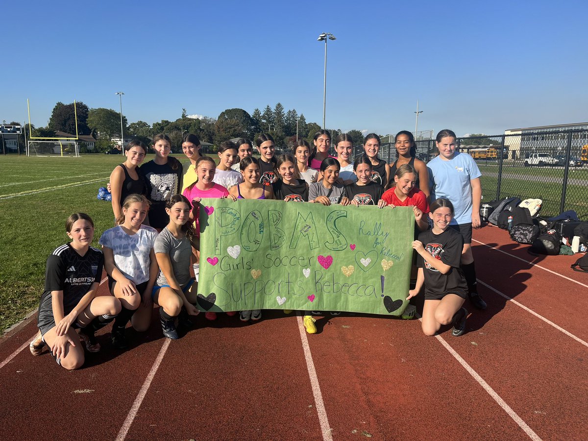 POBMS Girls’ Soccer supports Rebecca and our varsity team! <a href="/CoachHorowitzPE/">Coach Horowitz P.E.</a> #RallyforRebecca ⚽️💚