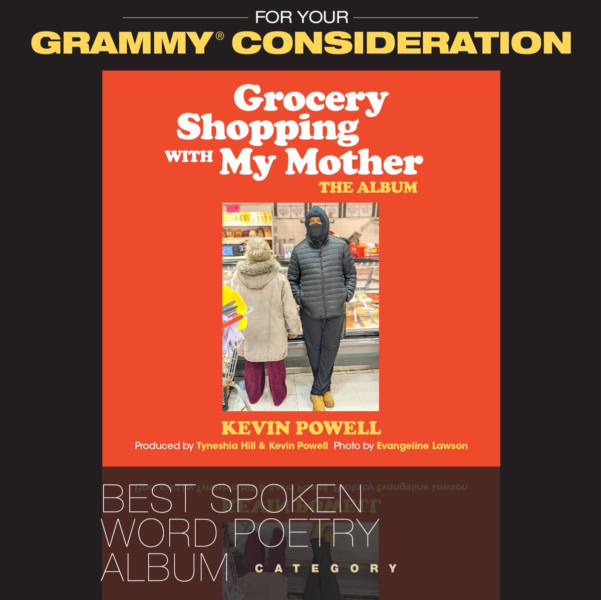 EXCITED my first spoken word poetry album with music is now available on streaming platforms: GROCERY SHOPPING WITH MY MOTHER. I am humbly asking you listen closely, share with others, please. Going for Grammy consideration for Best Spoken Word Poetry Album.