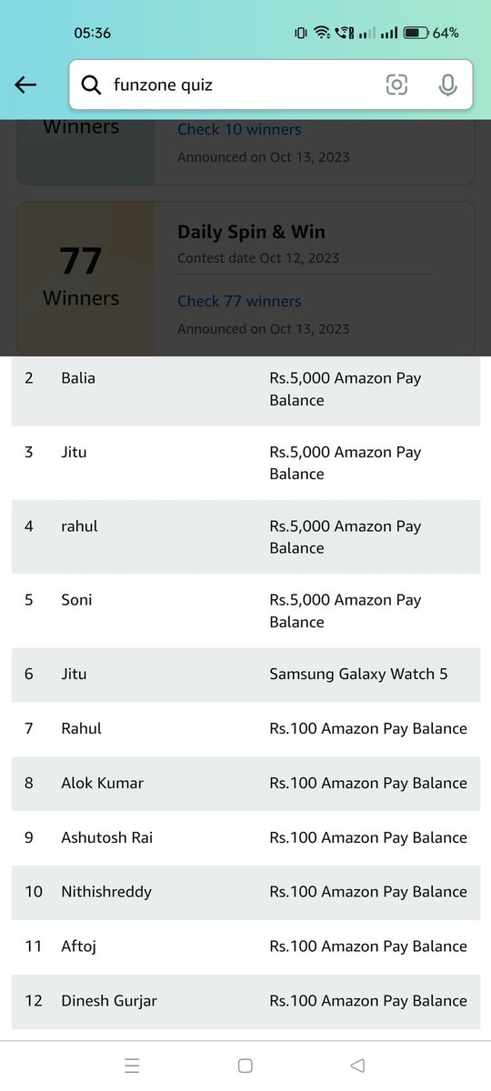 HoreMayur's tweet photo. @amazonIN @amazonIN @AmazonHelp 
Please check only Rahul and Jitu are winning all the games, these guys are scamming you, your internal employees are pushing the algorithm to let them win. https://t.co/zl3PHnOwOd
