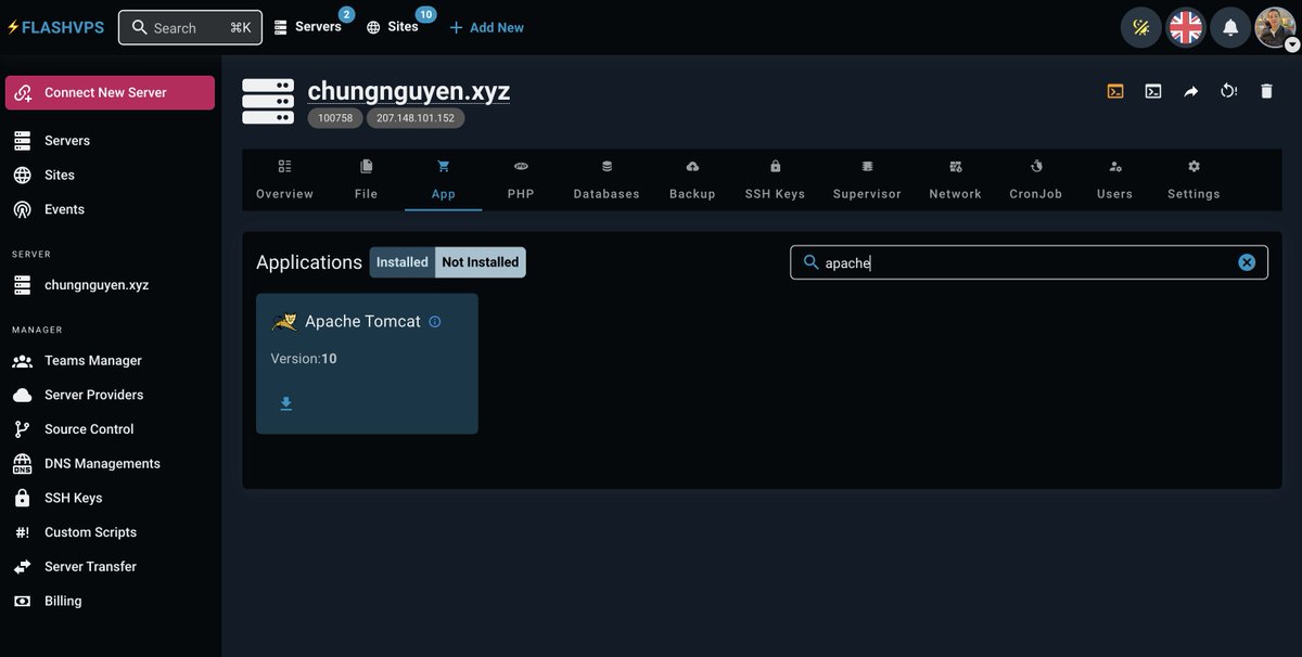 flashpanel_io's tweet image. 🚀 Exciting news from FlashVPS! Apache Tomcat is now available in our app repository, making Java web app deployment a breeze. Start deploying your Java web apps today! 💻🌐 #FlashVPS #ApacheTomcat #JavaWeb #AppDeployment #WebDevelopment