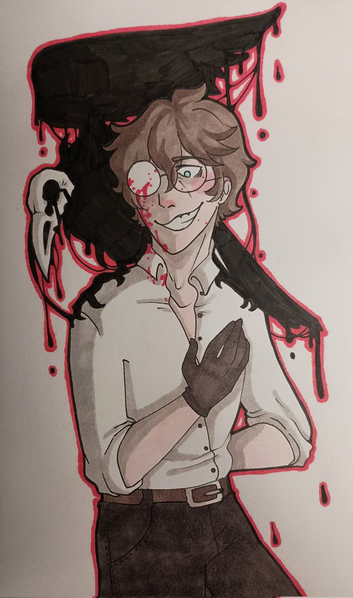 *In which, you are face to face with a man and his inner demon*

#TriggerWarning #TW 

Look at his maniacal face!

#OriginalCharacter #OCArt #KlausValentin #TraditionalArt #Blood #demon