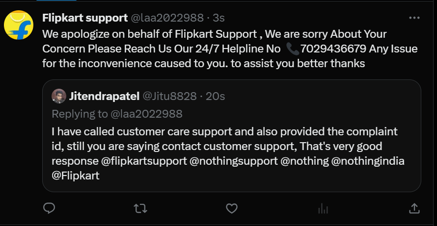 Jitu8828's tweet photo. Now @Flipkart automated the response, no one cares about the real issues. https://t.co/TccPGmiWWm