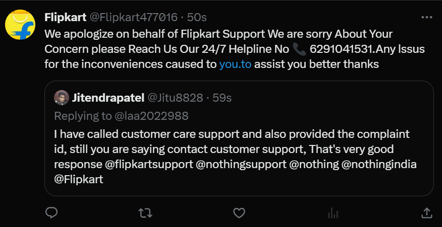 Jitu8828's tweet photo. Now @Flipkart automated the response, no one cares about the real issues. https://t.co/TccPGmiWWm