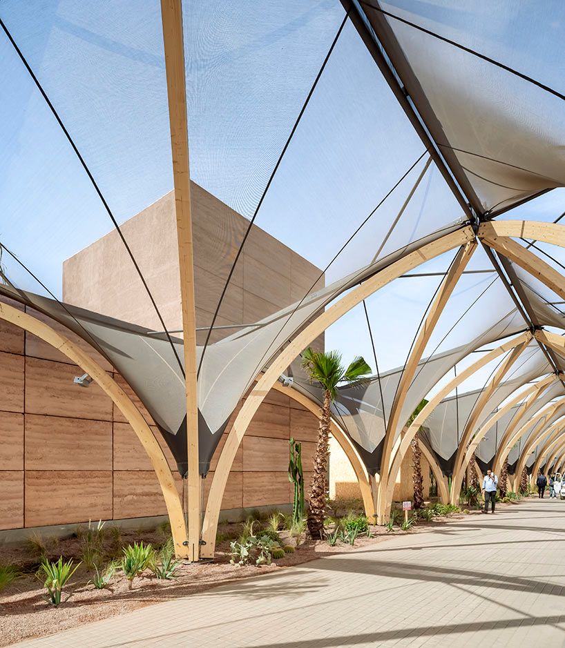 designboom's tweet photo. OUALALOU+CHOI designs a temporary #pavilion in #marrakech as a canopy of modular vaults with translucent, tensile rooftops 🌞 https://t.co/6MfqzVyEKi