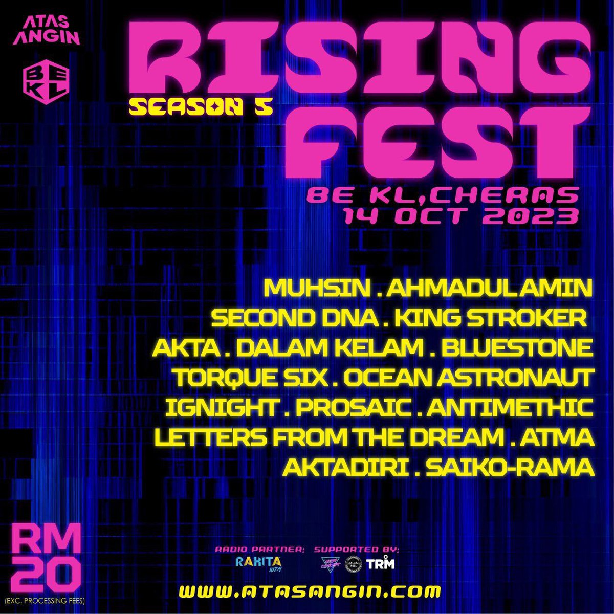 Hai semua.

Gig/show/event minggu ini.

Rising Fest season 5
<a href="/_atasangin/">Atas Angin MY</a> <a href="/be_klhq/">BE KL</a> 

<a href="/muhsinband/">muhsin</a> <a href="/KamiAkta/">AKTA</a> <a href="/bluestoneMY/">Bluestone MY</a> <a href="/TorqueSix/">Torque Six</a> <a href="/LFTD__/">LFTD</a> @aktadirimy <a href="/saikoramamusic/">Saiko-Rama</a>