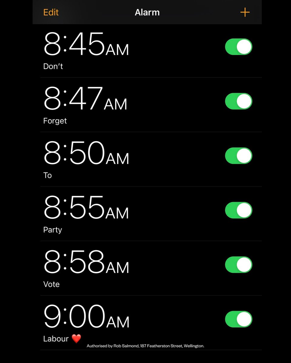 Tomorrow is your last chance to vote. Remember to set your alarms, get down to your local polling booth, and PARTY VOTE LABOUR!

Polls will be open on Saturday, 14 October, from 9am to 7pm.