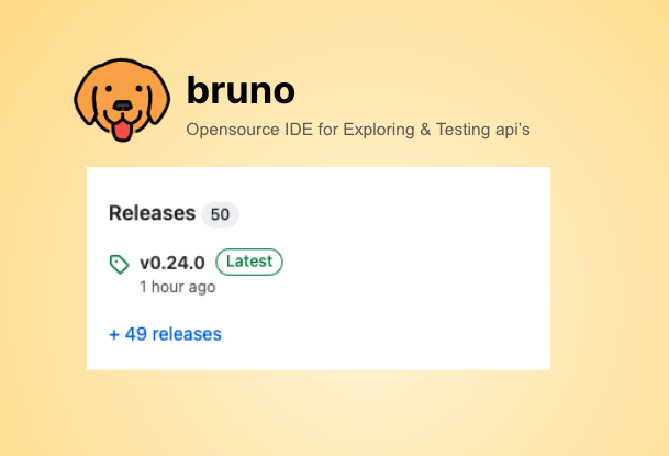 use_bruno's tweet image. &quot;Exciting news! 🚀🚀 Our 50th release, v0.24.0, marks 2 weeks of daily releases.

We&apos;re on track for a solid v1 by the end of Oct. Check out our V1 Roadmap at github.com/usebruno/bruno…. 

We&apos;ll also be presenting at India FOSS 3.0 on Oct 28-29! #Bruno #OpenSource #IndiaFOSS3&quot;